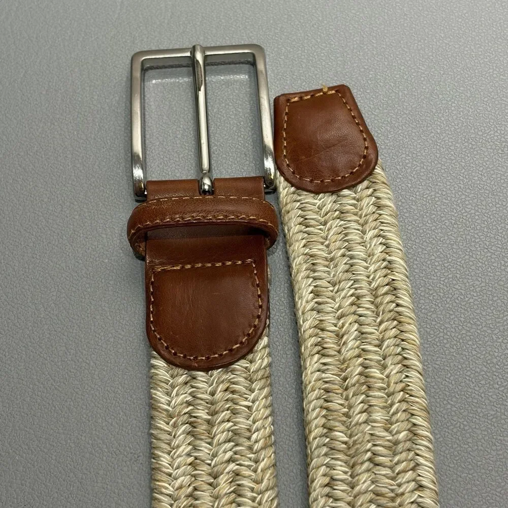 Peter Millar Waxed Braided Belt Men’s 38 Beige / Gray Stretch Golf Casual 1 3/8”
